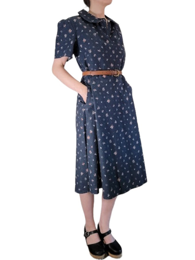 The Clyde Dress Midi - Blue Floral, Cotton Blend