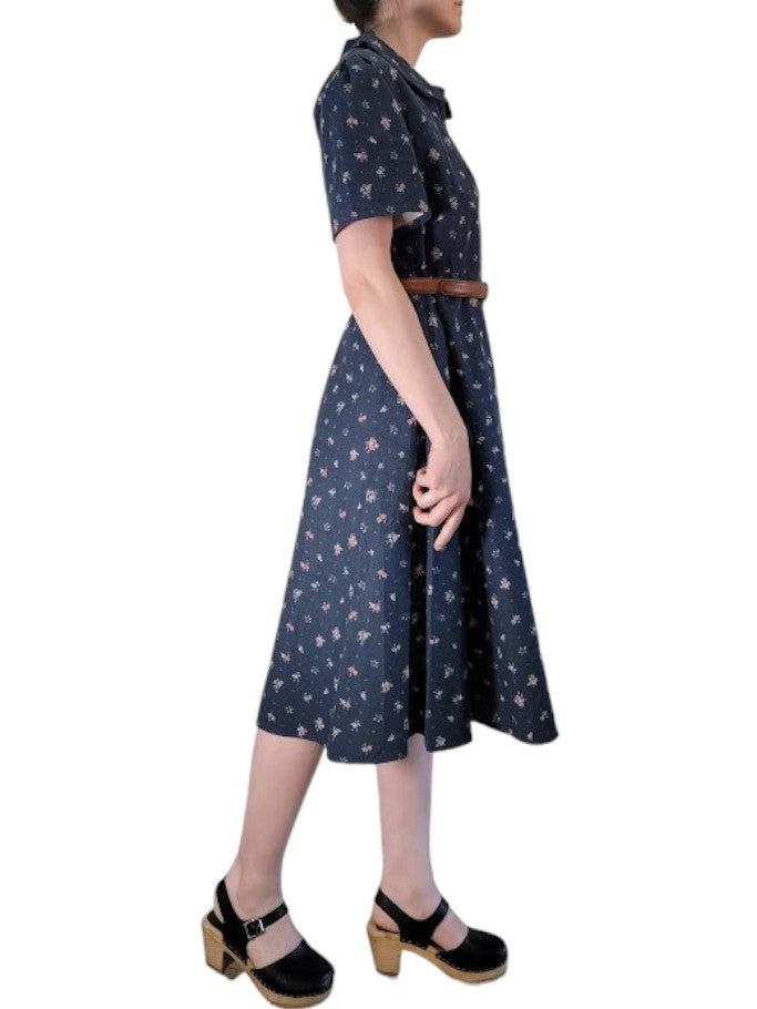 The Clyde Dress Midi - Blue Floral, Cotton Blend