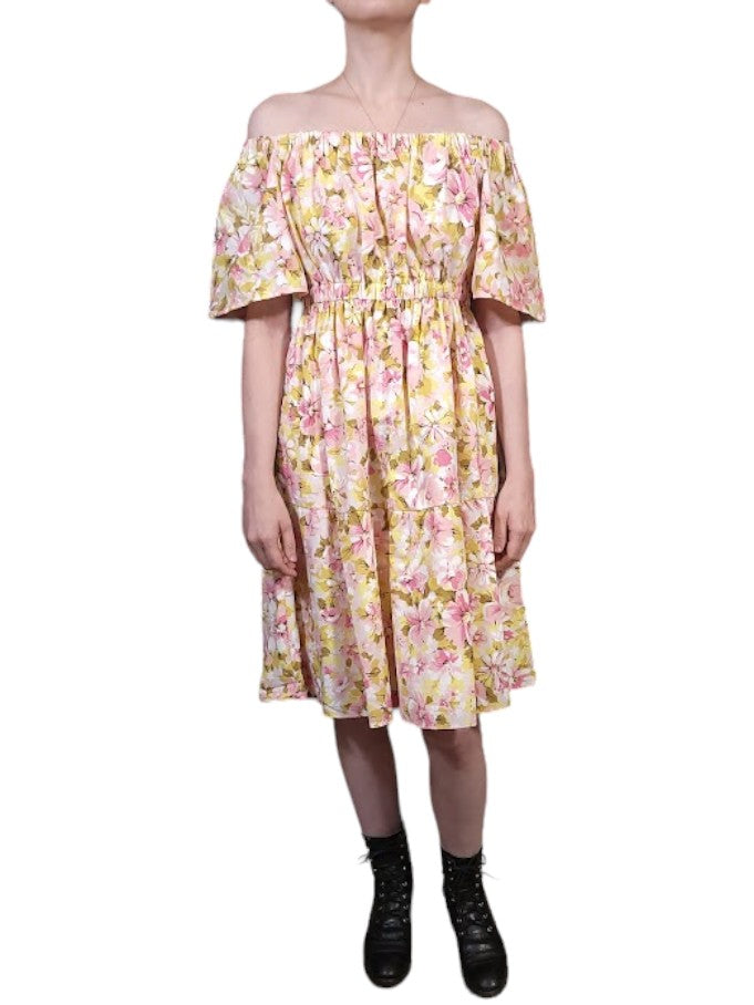 The Louise Pink Dress Knee-Length - Convertable Shoulder, Cotton Percale