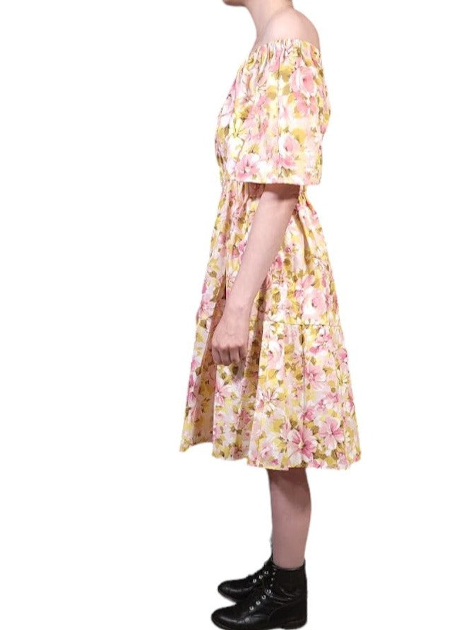 The Louise Pink Dress Knee-Length - Convertable Shoulder, Cotton Percale