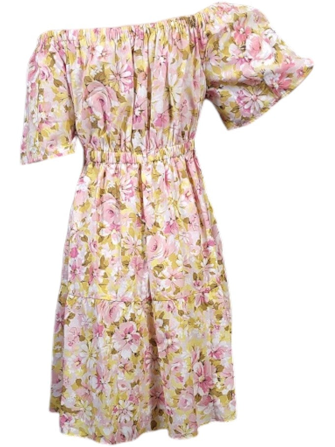 The Louise Pink Dress Knee-Length - Convertable Shoulder, Cotton Percale