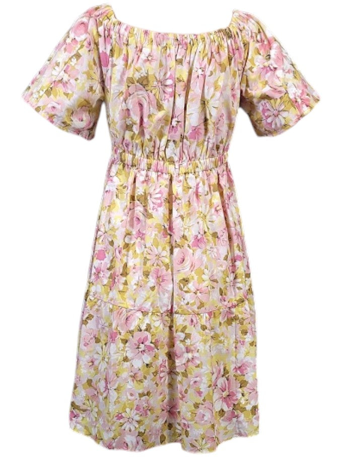 The Louise Pink Dress Knee-Length - Convertable Shoulder, Cotton Percale