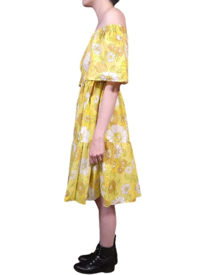 The Louise Yellow Dress Knee-Length - Convertable Shoulder, Cotton Percale