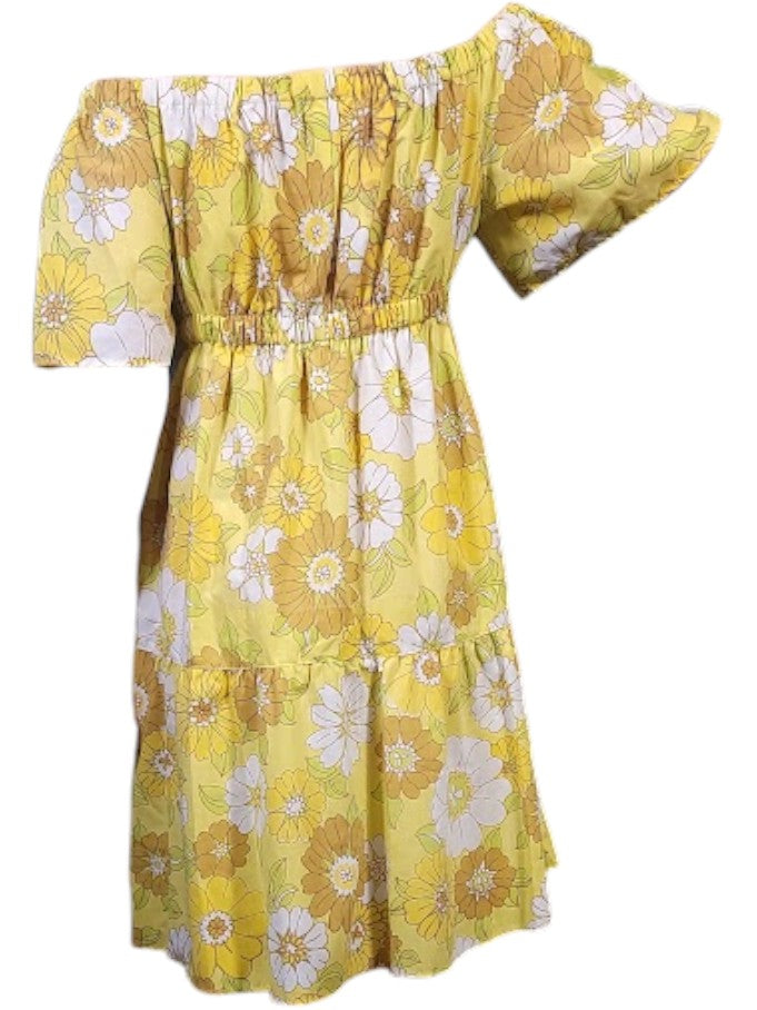 The Louise Yellow Dress Knee-Length - Convertable Shoulder, Cotton Percale