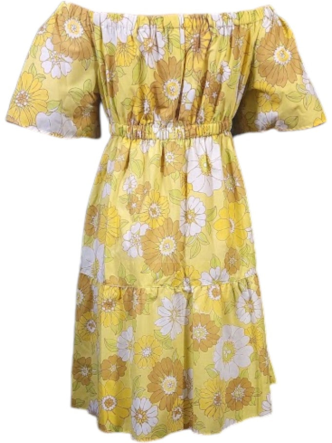 The Louise Yellow Dress Knee-Length - Convertable Shoulder, Cotton Percale