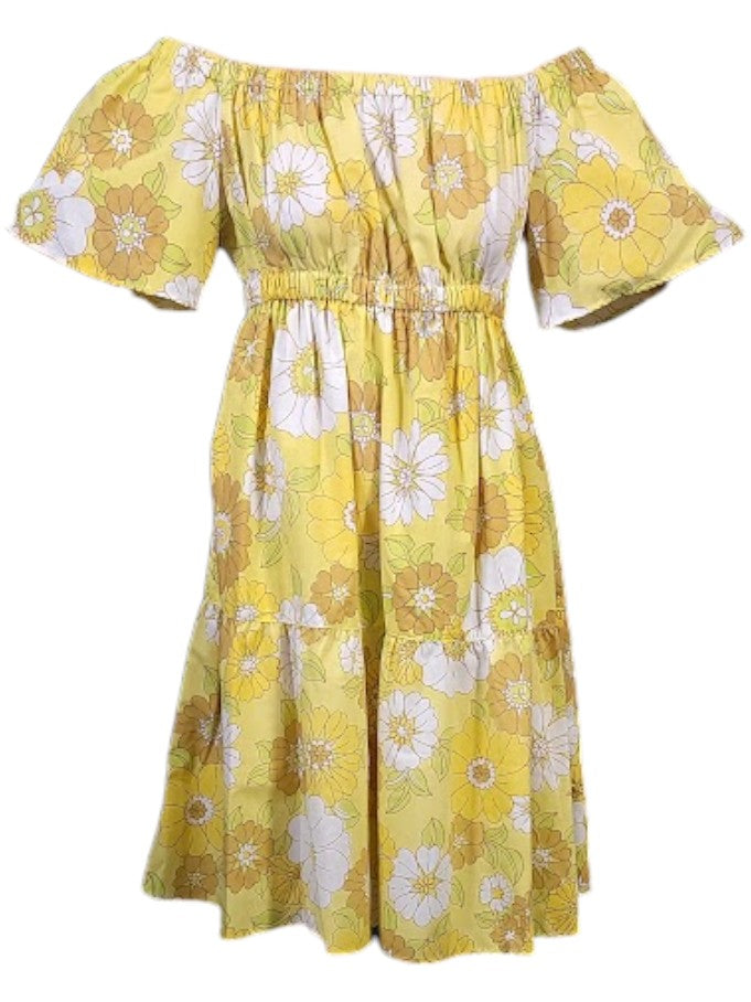 The Louise Yellow Dress Knee-Length - Convertable Shoulder, Cotton Percale