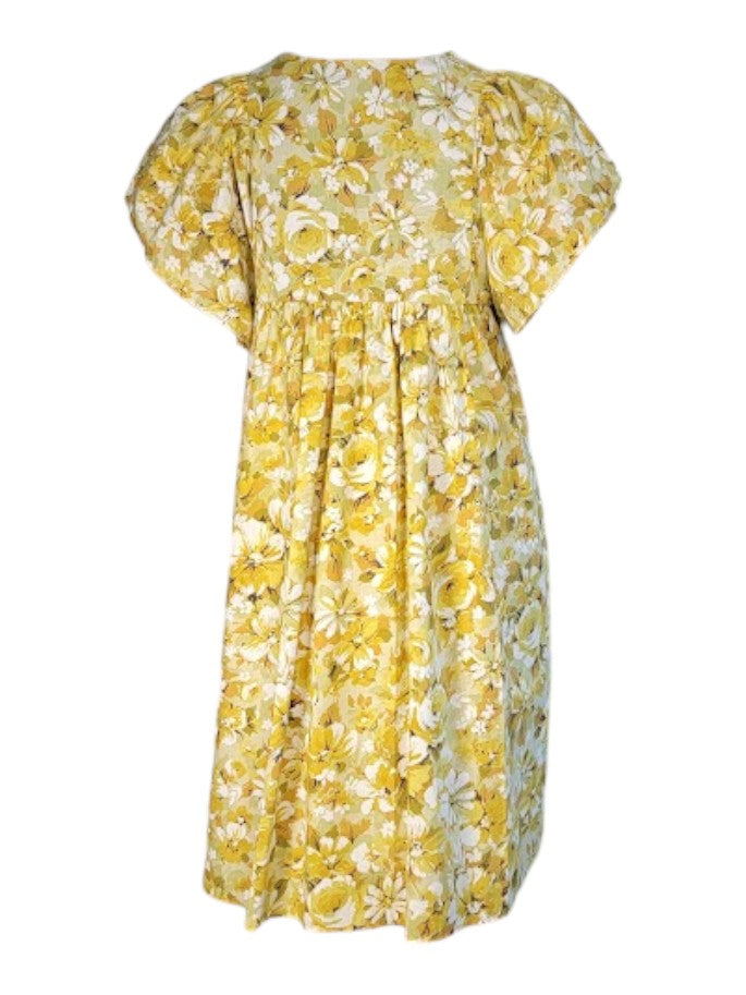 The Ren Dress Knee-Length - Yellow Floral, Cotton Percale