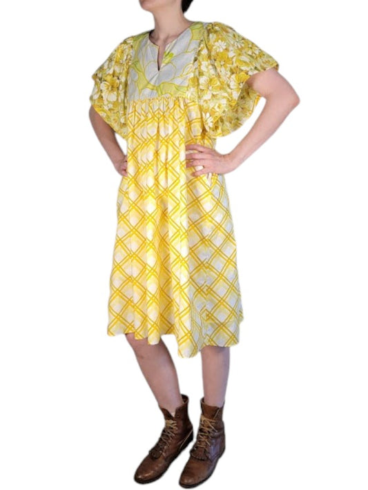 The Ren Dress Midi - Yellow Vintage Floral, Cotton Percale