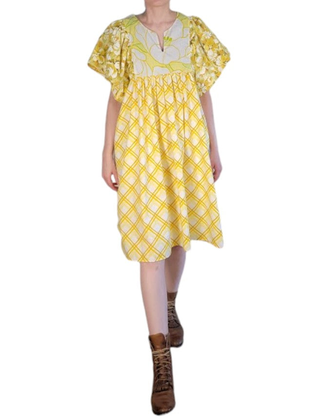 The Ren Dress Midi - Yellow Vintage Floral, Cotton Percale