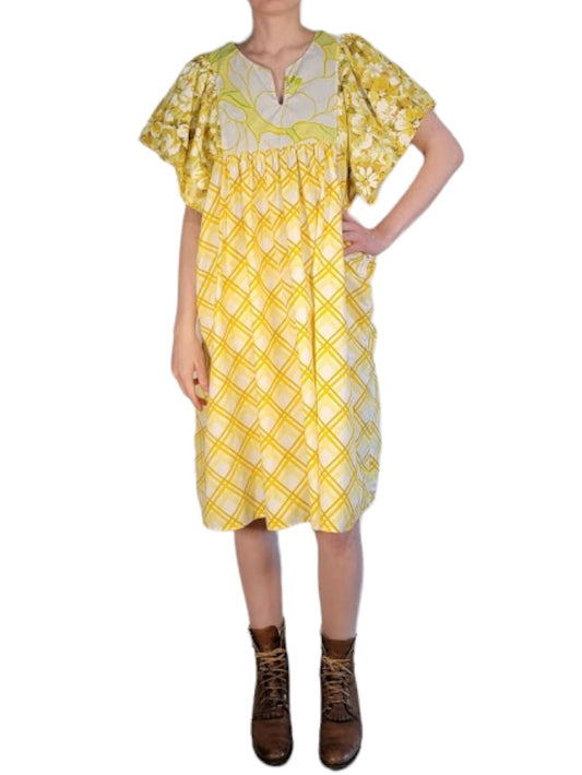 The Ren Dress Midi - Yellow Vintage Floral, Cotton Percale