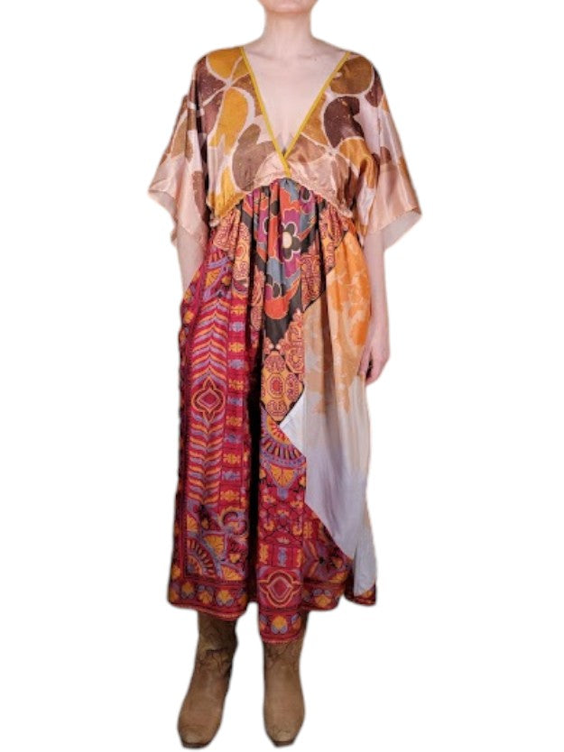 The Sarita Dress Above-The-Ankle - Copper/Rust, Vintage Silk Blend Scarves