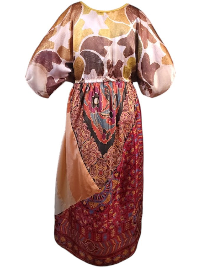 The Sarita Dress Above-The-Ankle - Copper/Rust, Vintage Silk Blend Scarves