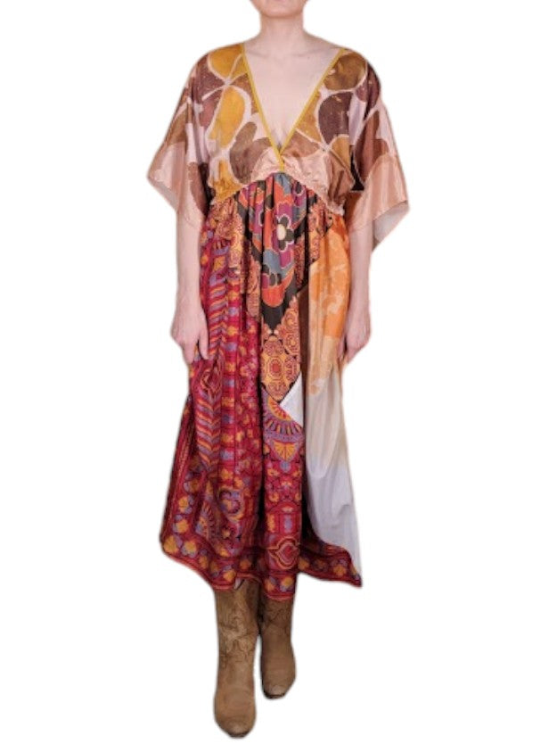 The Sarita Dress Above-The-Ankle - Copper/Rust, Vintage Silk Blend Scarves
