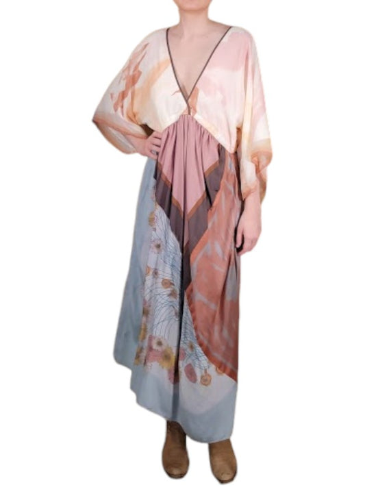 The Sarita Dress Above-The-Ankle - Rose/Multi, Vintage Silk Blend Scarves