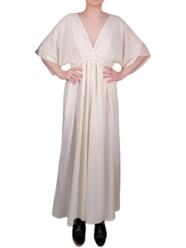 The Sarita Dress Maxi - Kimono-Inspired Sleeve, Raw Silk