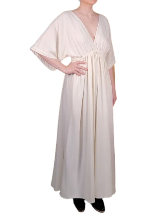 The Sarita Dress Maxi - Kimono-Inspired Sleeve, Raw Silk