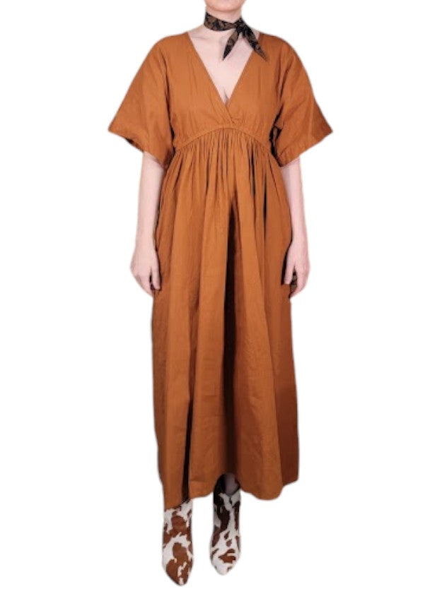 The Sarita Dress Maxi - Plunge Neck, Cotton Linen