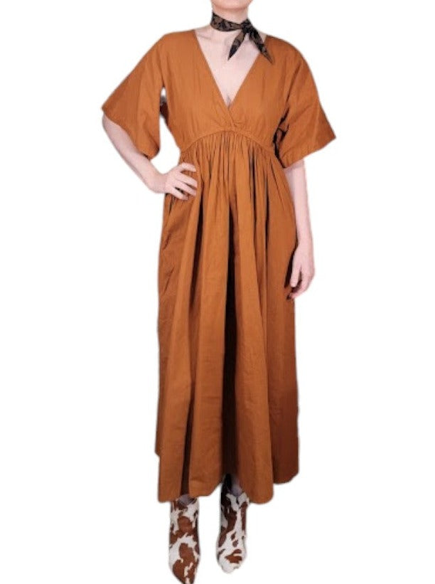 The Sarita Dress Maxi - Plunge Neck, Cotton Linen