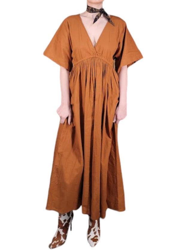 linen plunge dress Celandine + Plunge-Neck Linen Blend Maxi Dress