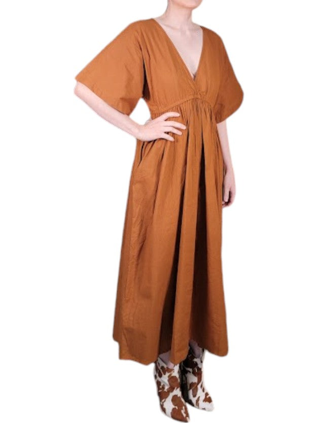 The Sarita Dress Maxi - Plunge Neck, Cotton Linen