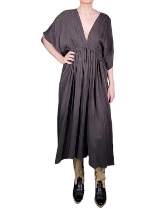 The Sarita Dress Midi  - Kimono-Inspired Sleeve, Silky Cupro Twill