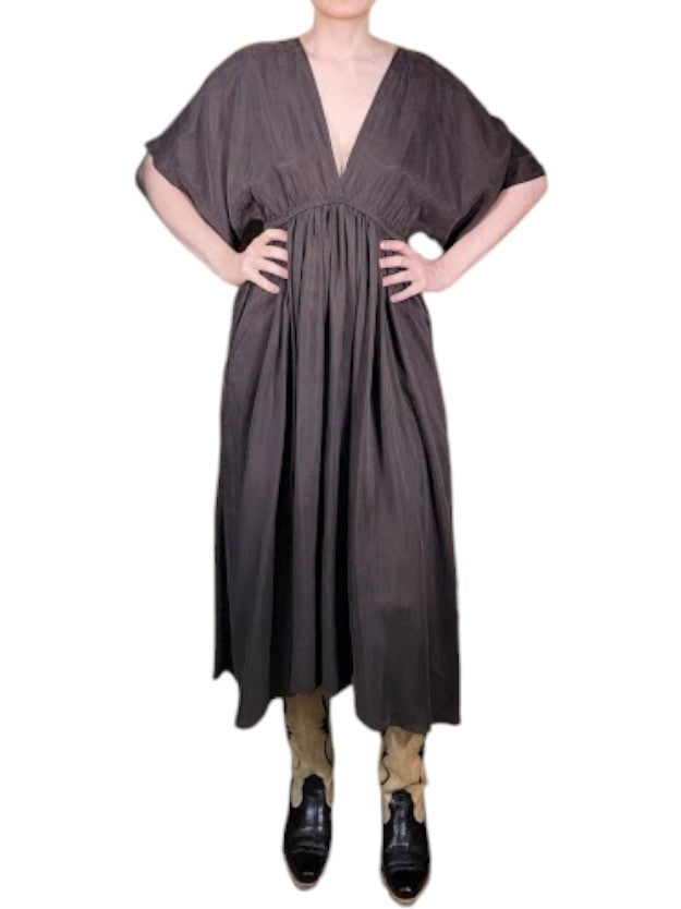 The Sarita Dress Midi  - Kimono-Inspired Sleeve, Silky Cupro Twill