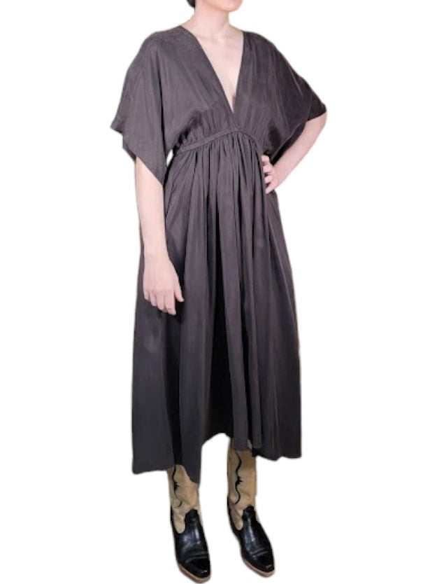 The Sarita Dress Midi  - Kimono-Inspired Sleeve, Silky Cupro Twill