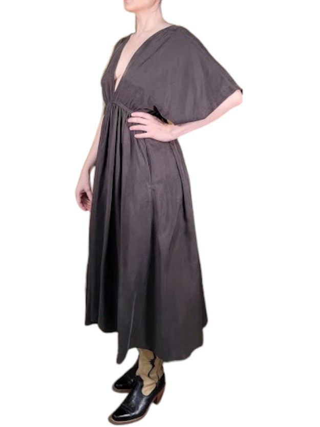 The Sarita Dress Midi - Kimono-Inspired Sleeve, Silky Cupro Twill The Sarita Dress Midi - Kimono-Inspired Sleeve, Silky Cupro Twill