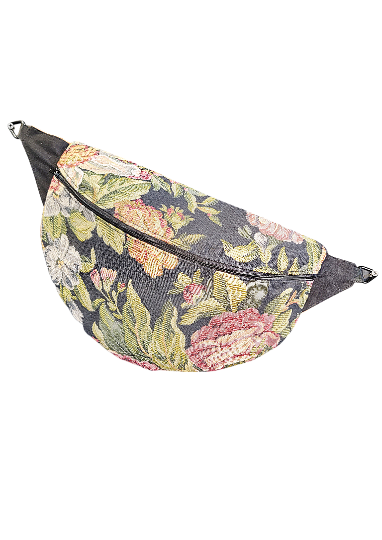 Designer Floral Tapestry Fanny Pack - Sling Crossbody Bag - Dark Floral 036