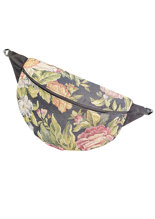 Designer Floral Tapestry Fanny Pack - Sling Crossbody Bag - Dark Floral 036