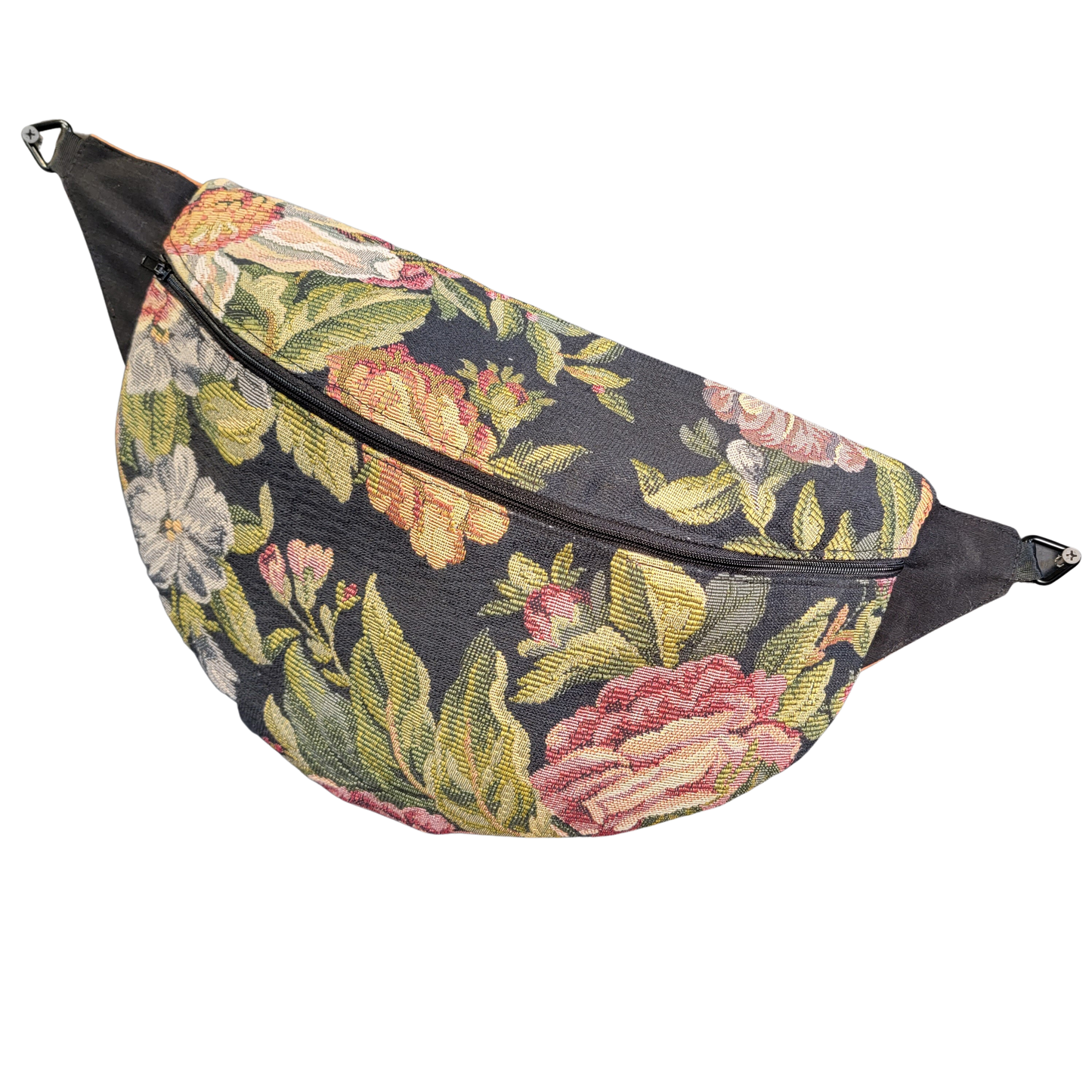 Designer Quilt Fanny Pack - Sling Crossbody Bag - Dark Floral 036