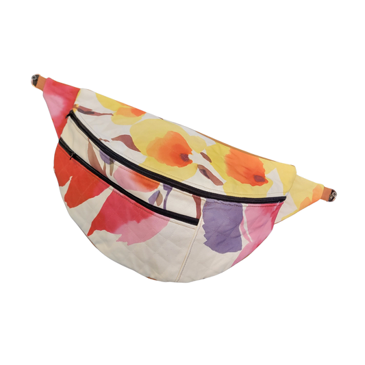 Designer Quilt Fanny Pack - Sling Crossbody Bag - Bright Floral 035