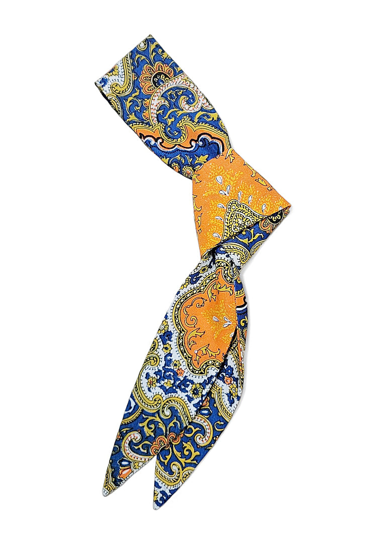 Skinny Bandana Necktie Scarf - Blue/Orange, Cotton