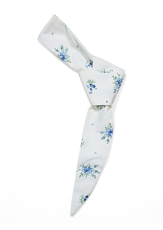 Skinny Bandana Necktie Scarf - Cotton Blue Floral, Short