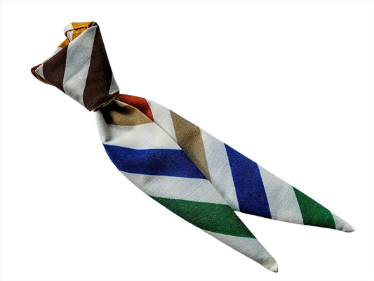 Skinny Bandana Necktie Scarf - Vintage Rainbow Stripe, Cotton