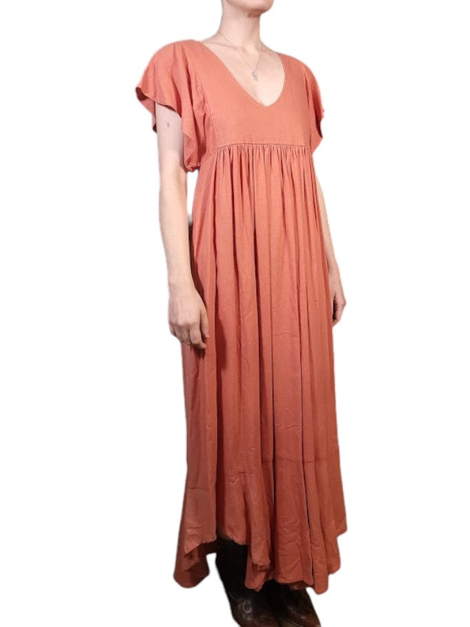 The Ravenna Dress Maxi - Flutter Sleeve, Linen Blend