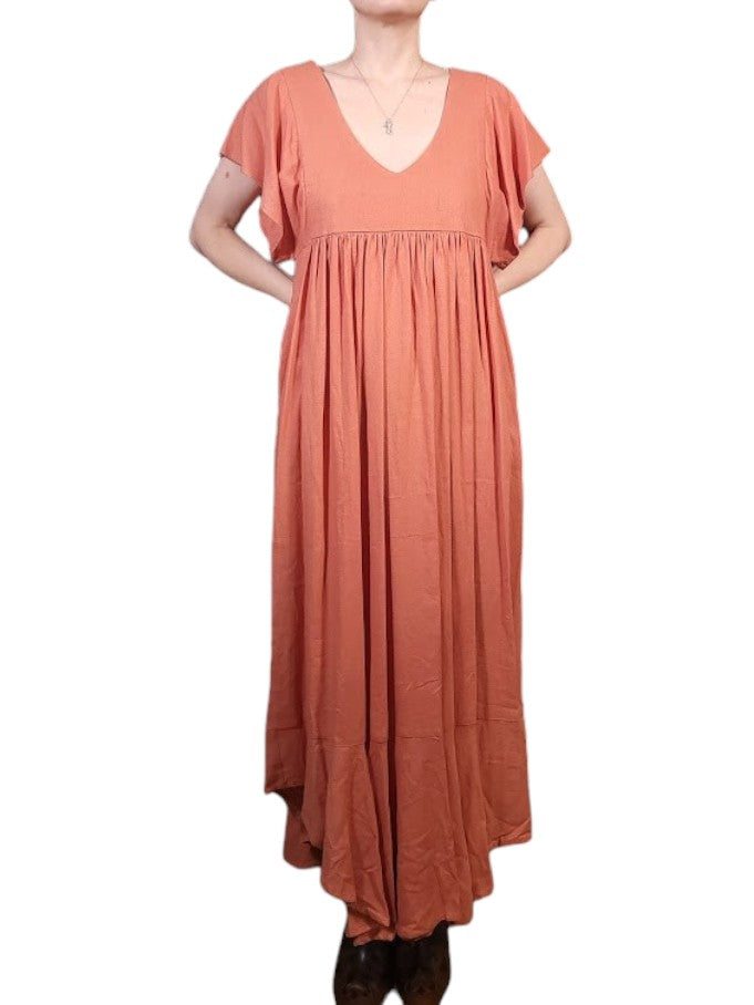 The Ravenna Dress Maxi - Flutter Sleeve, Linen Blend