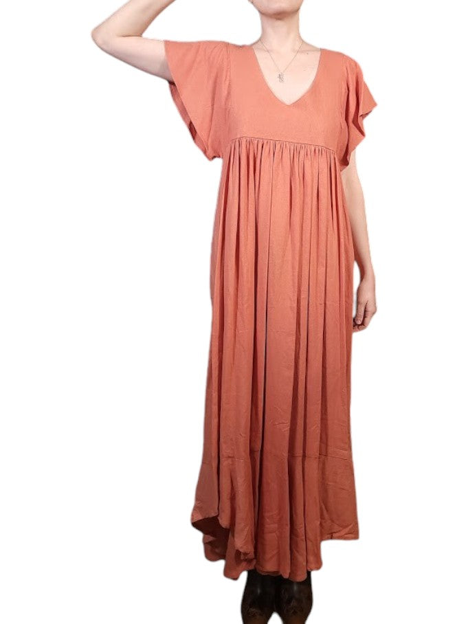 The Ravenna Dress Maxi - Flutter Sleeve, Linen Blend