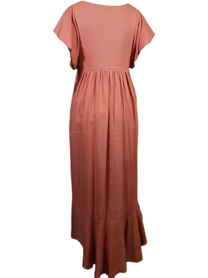 The Ravenna Dress Maxi - Flutter Sleeve, Linen Blend