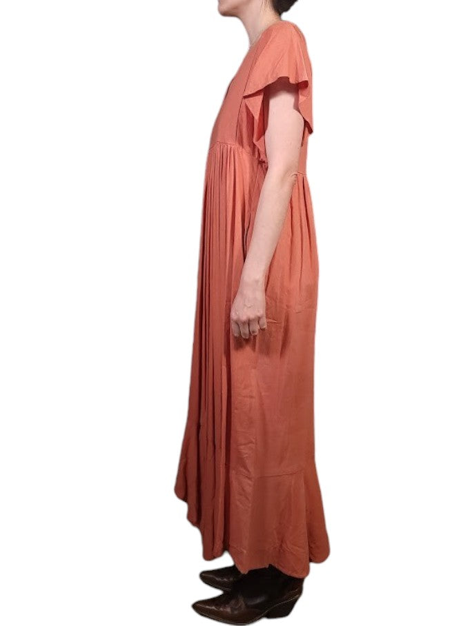 The Ravenna Dress Maxi - Flutter Sleeve, Linen Blend