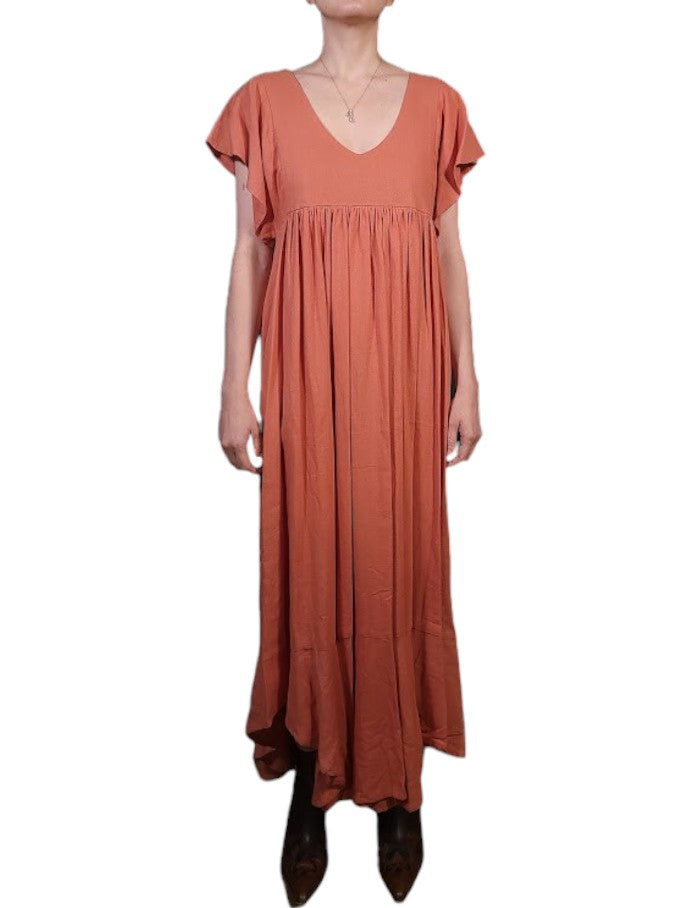 The Ravenna Dress Maxi - Flutter Sleeve, Linen Blend