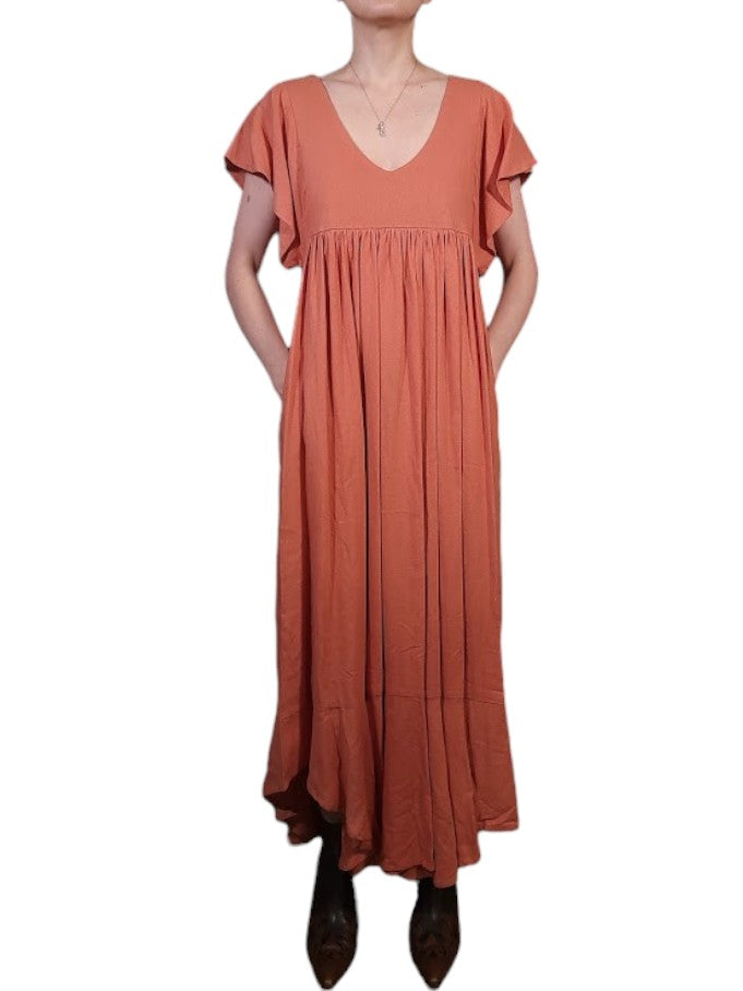 The Ravenna Dress Maxi - Flutter Sleeve, Linen Blend