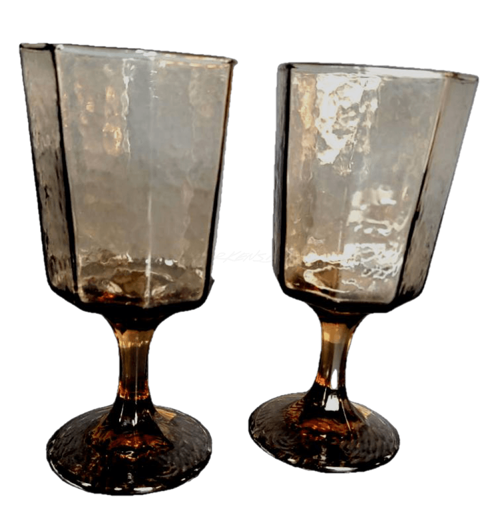 2 Pc - Libbey Facets Tawny Smoked Amber Goblets Vintage Glassware