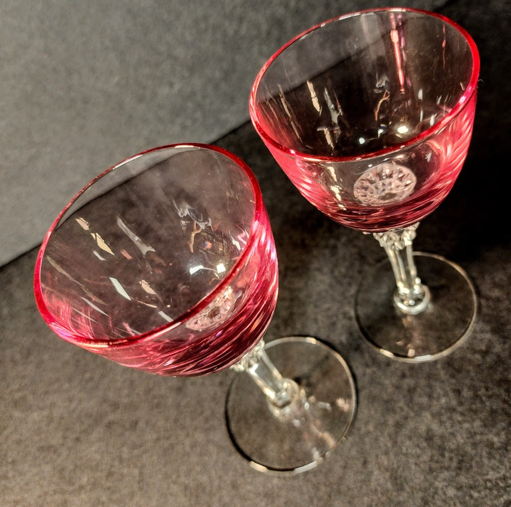 2 Pc Light Blush Pink Wine And Liquor Glasses Vintage Glassware