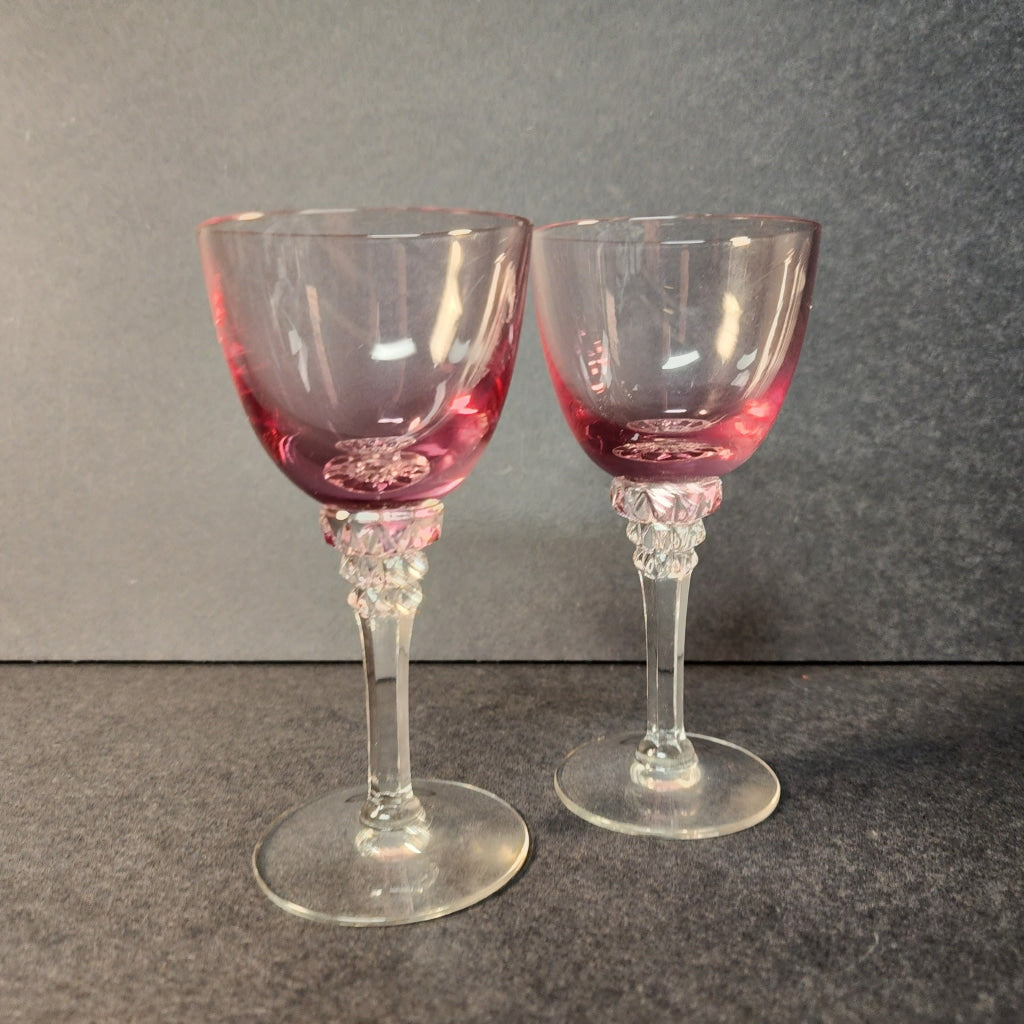 2 Pc Light Blush Pink Wine And Liquor Glasses Vintage Glassware