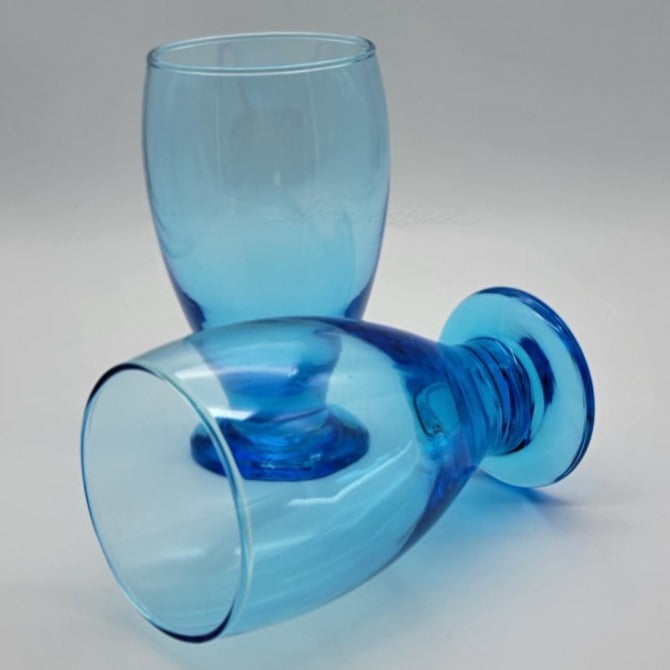 2 Pc - Mid-Century Libbey Blue Drinking Glasses Vintage Glassware