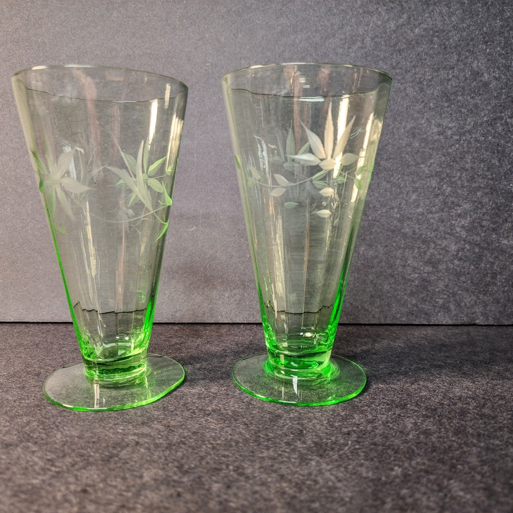 2 Pc Light Green Drinking And Dessert Glasses Vintage Glassware