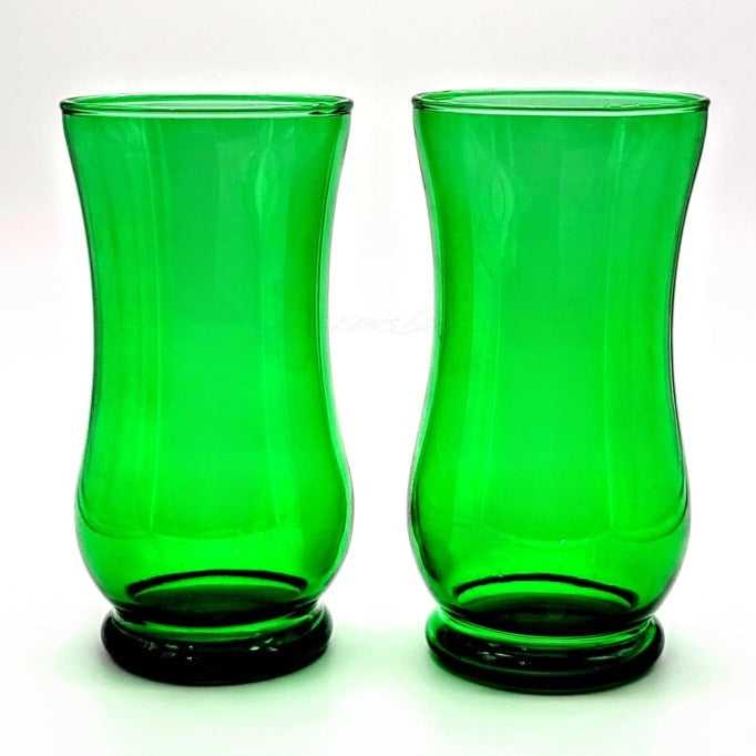 2 Pc -Vintage Forest Green Anchor Hocking Glasses Vintage Glassware