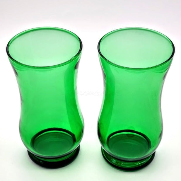 2 Pc -Vintage Forest Green Anchor Hocking Glasses Vintage Glassware