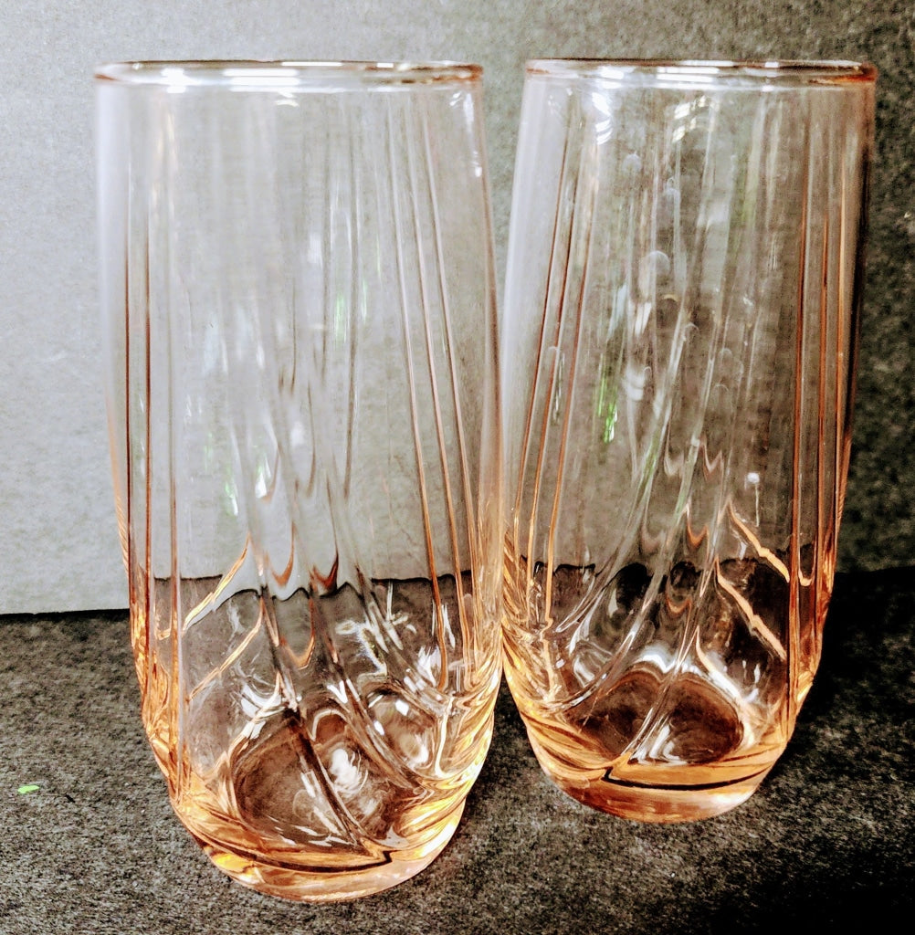 2 Pc Light Pink Drinking Glasses Vintage Glassware
